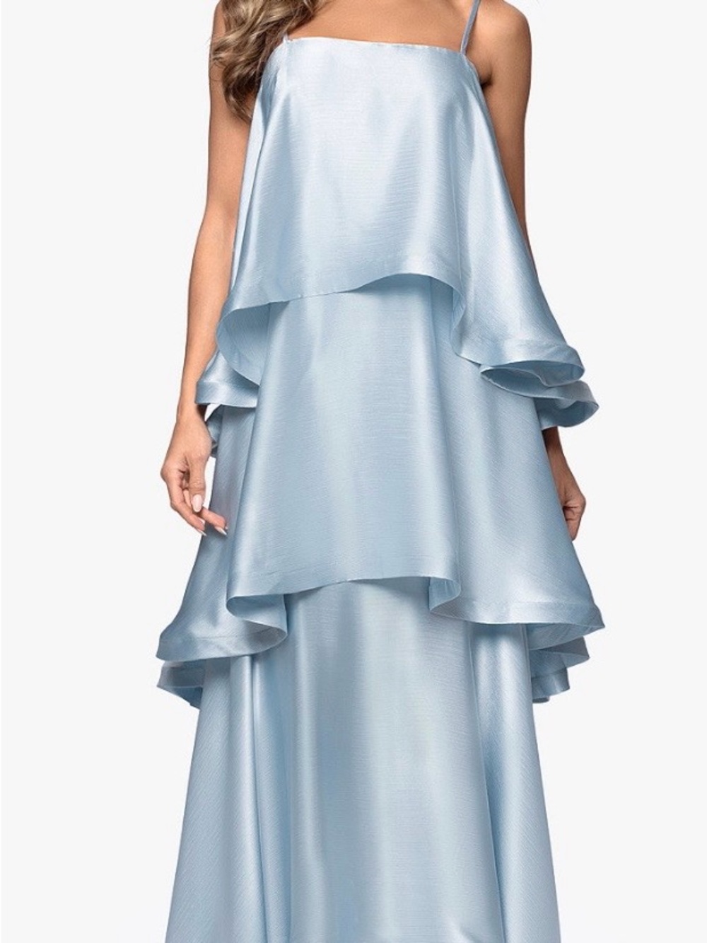 Xscape Light Blue Satin Tiered Maxi Dress